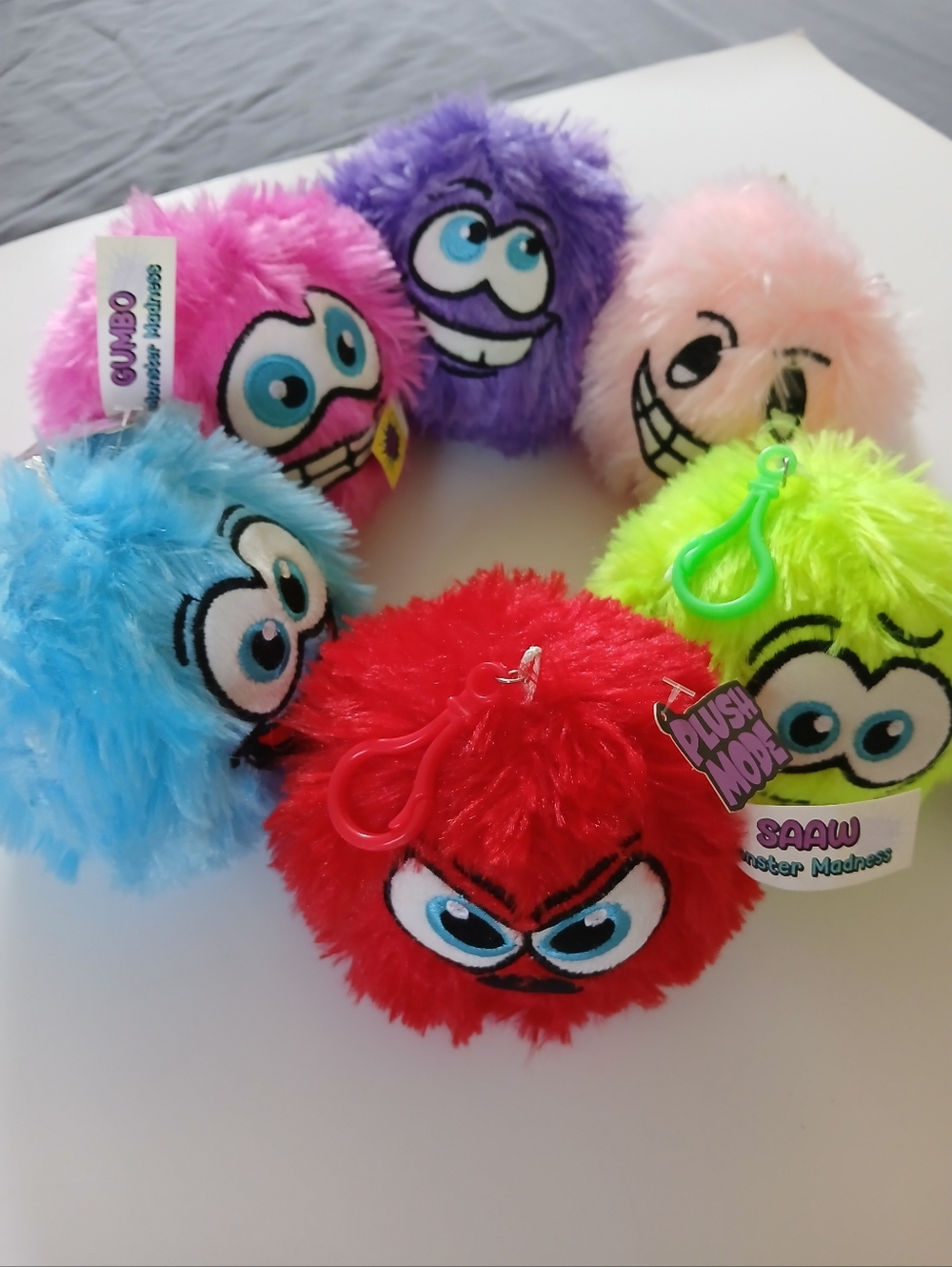 Vintage 6 Piece Bundle, Plush Mood Fuzzy Keychain Balls - Assorted Colors